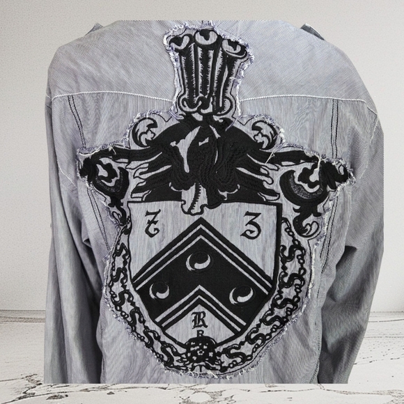 Roar Enough Excuses Men's Gray and Black Casual Button-Down Shirt Size L - Picture 9 of 15